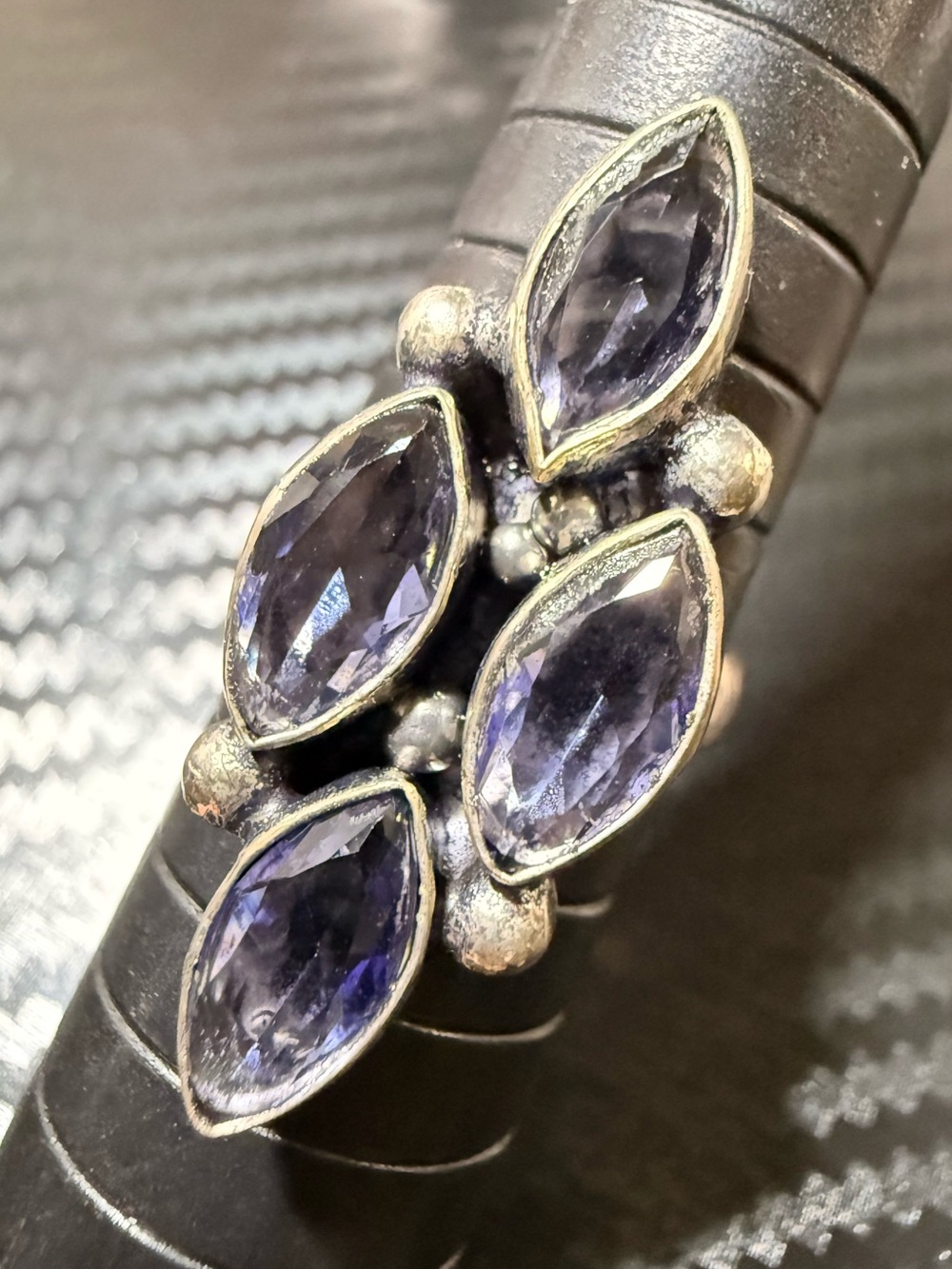 Silver Cluster Ring with amethyst Marquise Crystals - Women Jewelry